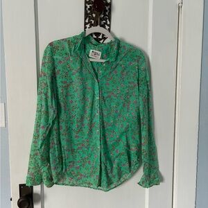Rails Green Floral Button-Front Shirt with Pink Flower Print